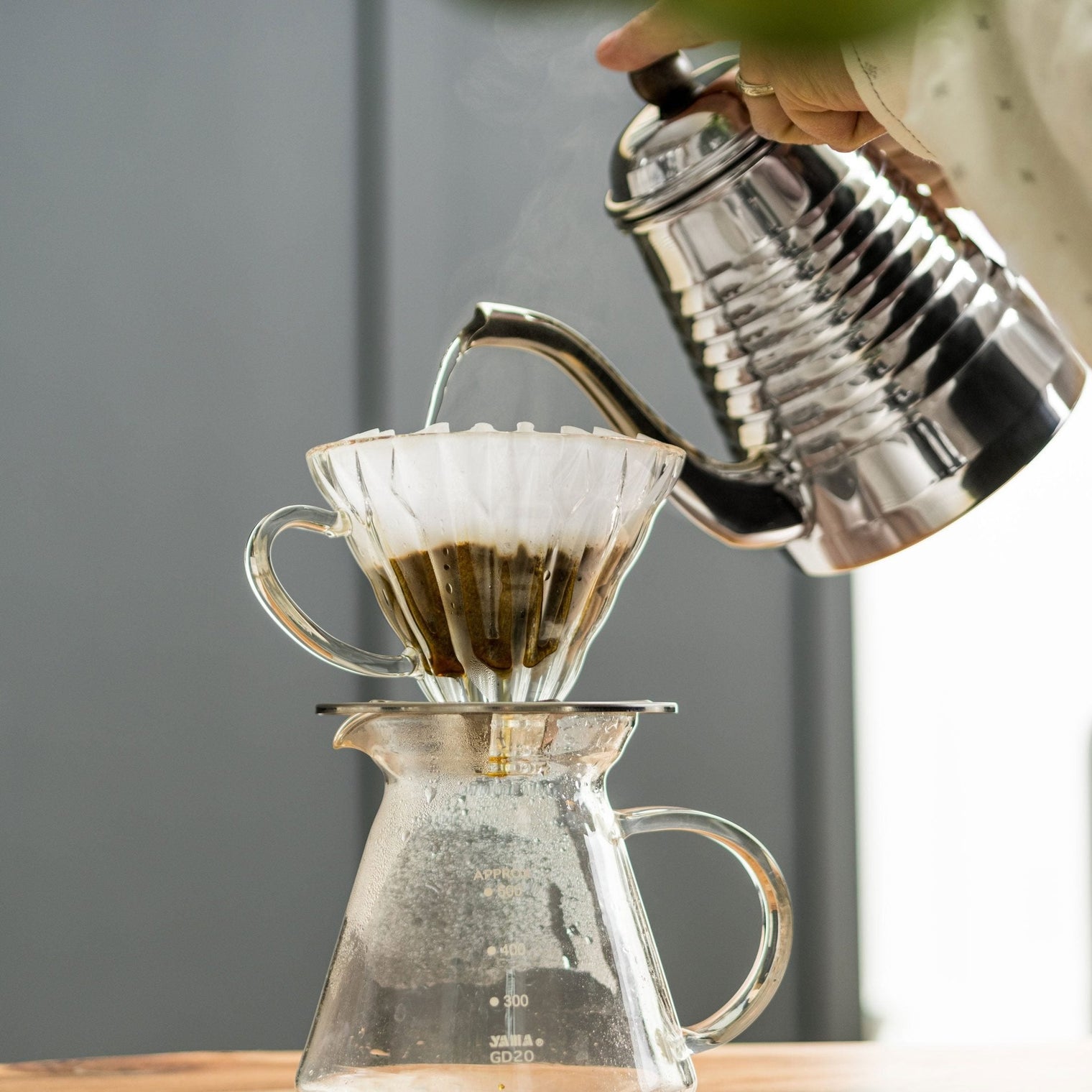 Yama Glass Cone Coffee Dripper - Stainless Steel